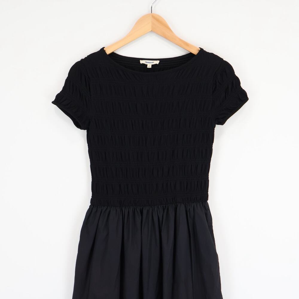 Madewell Smocked Boatneck Midi Dress Jet Black Size Small - Picture 4 of 8